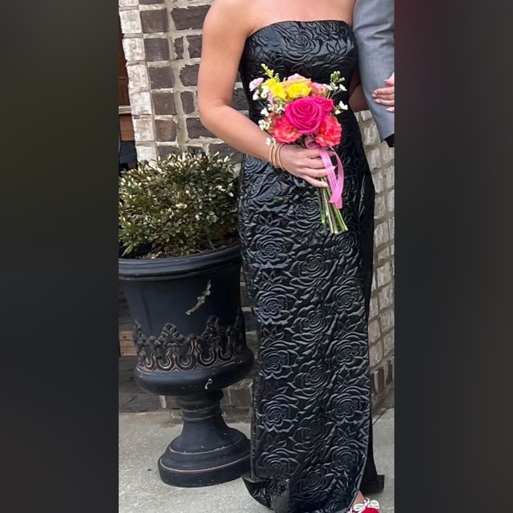 Jovani Black Floral Strapless Gown